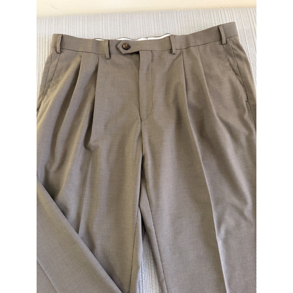 Ralph Lauren Mens Size 38/30 Brown Houndstooth Pleated Cuffed Dress Pants Slacks - Picture 2 of 16